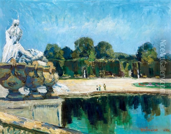 Castle Grounds In Wien (schonbrunn) Oil Painting - Bela Ivanyi Gruenwald