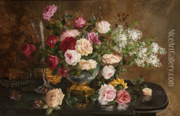 Nature Morte Avec Fleurs Sur Une Table Oil Painting - Camille van Mulders