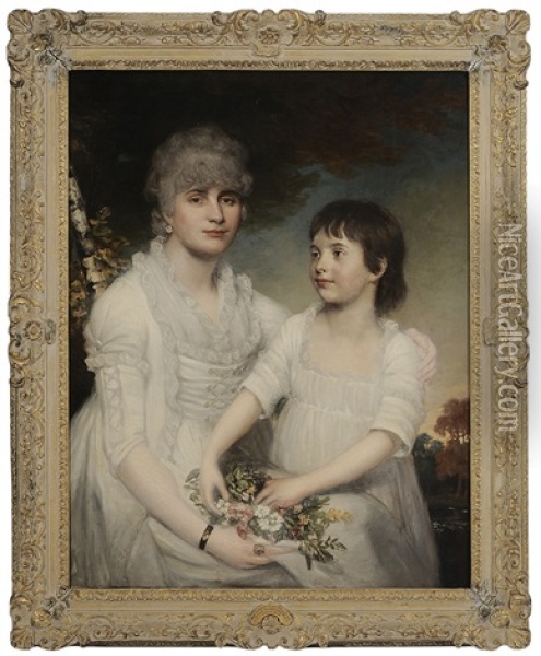 Portrait Mrs. Hunt And Her Niece Mary Elton Oil Painting - John Downman