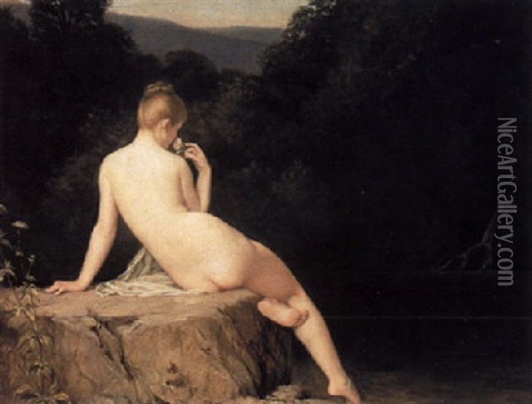 A Nude Smelling A Flower Oil Painting - Jules Marie Sevestre