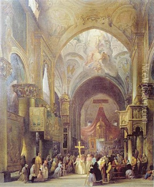Procession Dans Une Eglise Oil Painting - Luigi Bisi