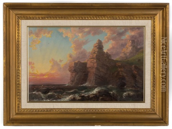 Rocky Coast At Sunset Oil Painting - Willlam Thompson Russell Smith