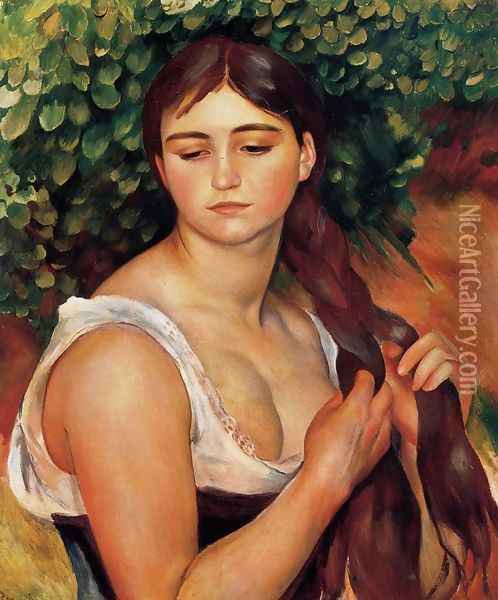 The Braid (Suzanne Valadon) Oil Painting - Pierre Auguste Renoir