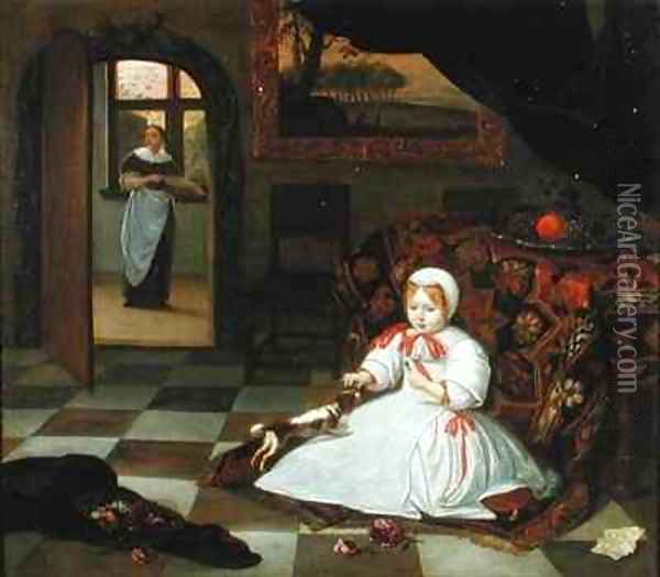 A Child with her Pet Spaniel Oil Painting - Richard Brackenburgh