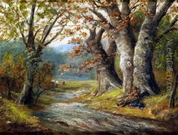 Woodland Stream, Kirk Ireton, Derbyshire Oil Painting - George Turner