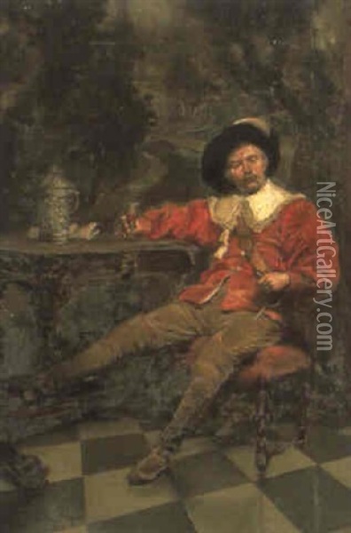 The Drunken Cavalier Oil Painting - Edgar Bundy