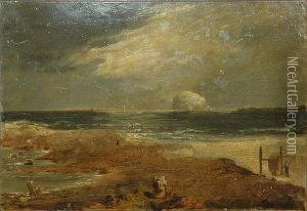 The Bass Rock, Kelp Gatherers Oil Painting - Tom Scott