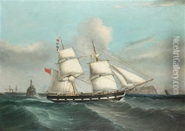 The Brig "martha" Passing The Fastnet Rock, Homeward Bound For Liverpool Oil Painting - Joseph Heard