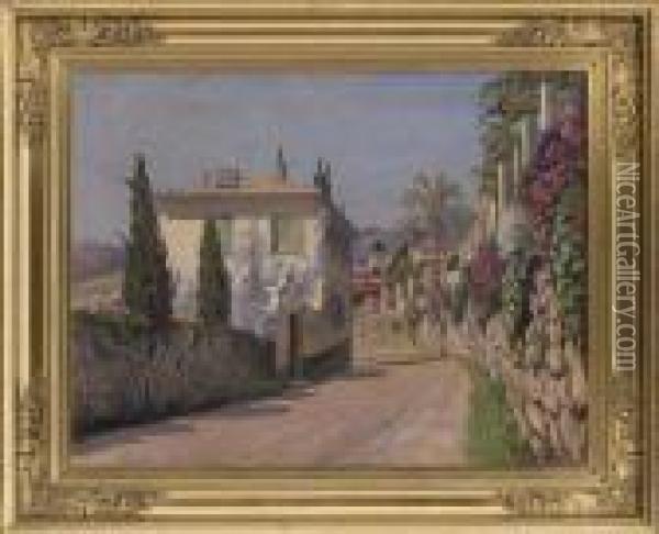 Shadows On The Road, Menton, France Oil Painting - Olaf Viggo Peter Langer