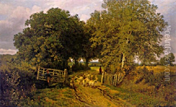In A Surrey Lane Oil Painting - John Clayton Adams