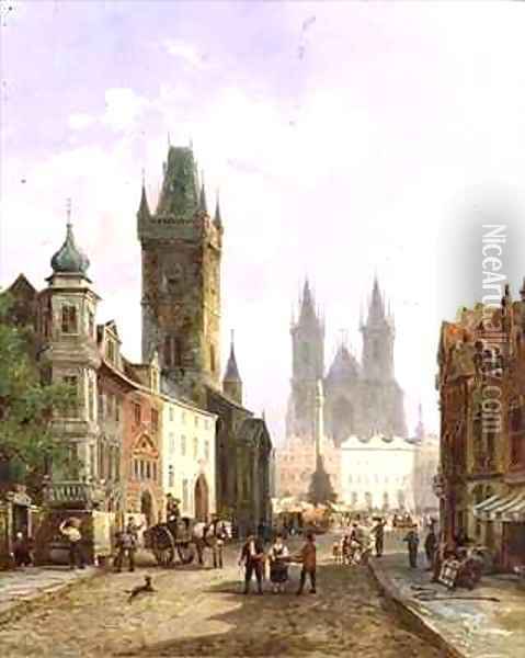 The Market Place Prague Oil Painting - Pieter Cornelis Dommerson