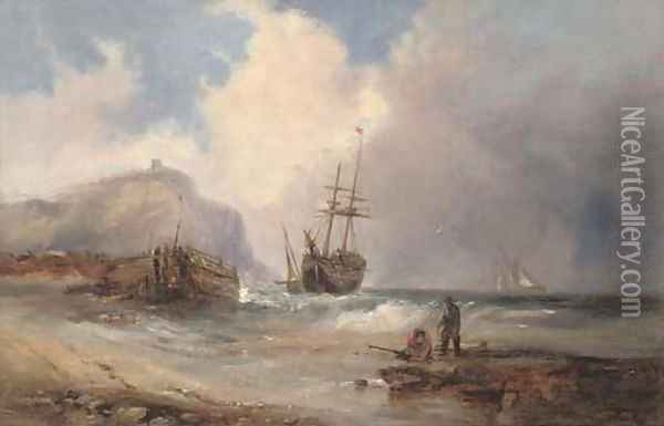 Beaching the brig before the approaching squall Oil Painting - Edwin Hayes