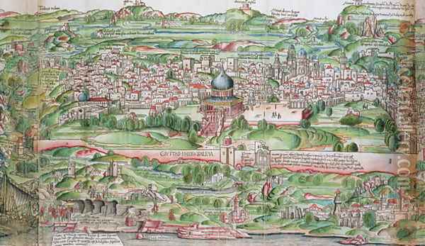 Map of the City of Jerusalem, from Peregrinatio in Terram Sanctam by Bernhard von Breydenbach 1440-97, 1486 3 Oil Painting - Erhard Reuwich