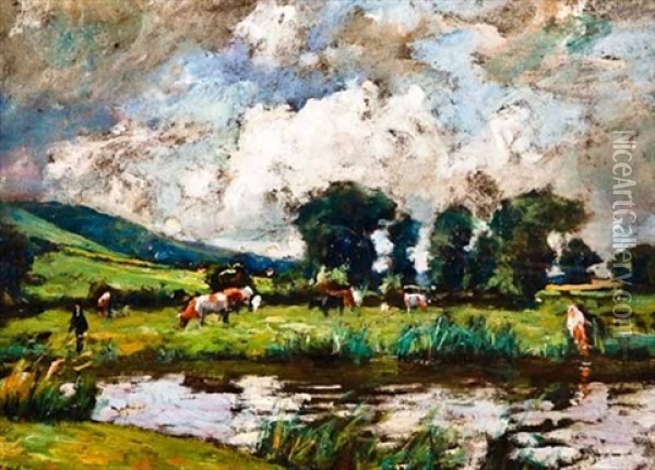 Cows Grazing, Cockburnspath Oil Painting - James Whitelaw Hamilton