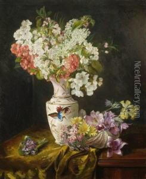 Blumenstraus In Asiatischer
 Porzellanvase. Oil Painting - Marie Egner