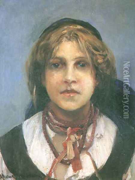 Girl in a Folk Costume Oil Painting - Alfred Wierusz-Kowalski
