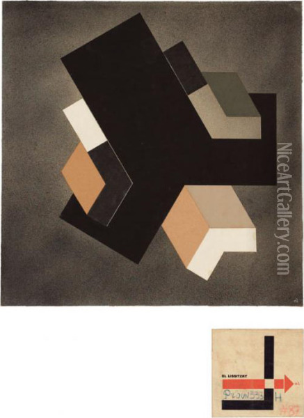Proun 333 H Oil Painting - Eliezer Markowich Lissitzky