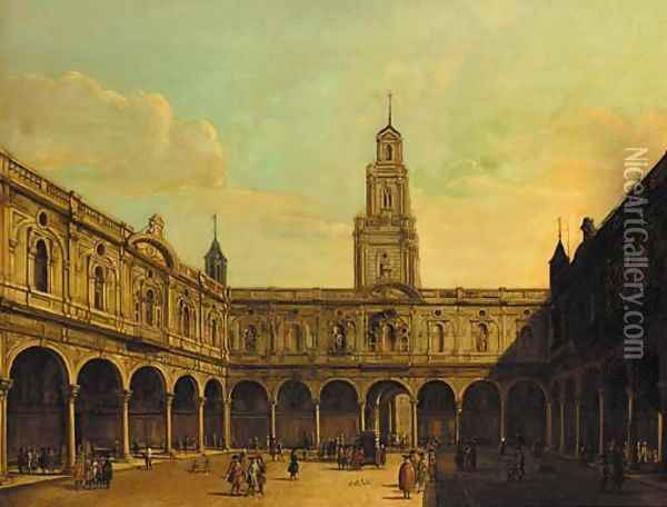 The courtyard of the Royal Exchange Oil Painting - (Giovanni Antonio Canal) Canaletto