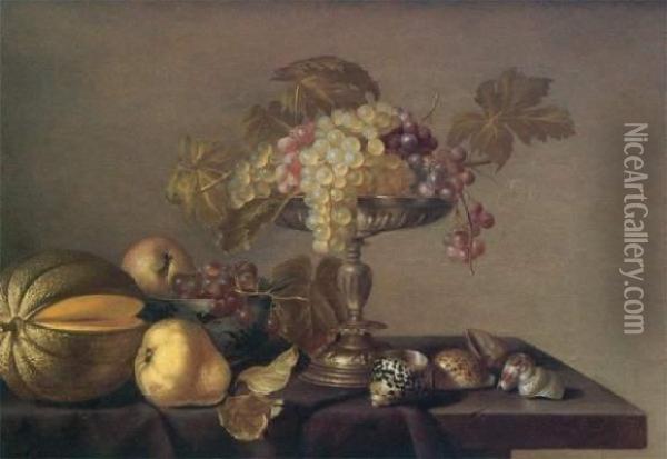 Nature Morte Aux Fruits Et Aux Coquillages Oil Painting - Cornelis Jacobsz Delff