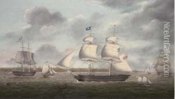 The Brigs Mariote And Margaret In The Mersey Off The Wirral Oil Painting - Miles Walters
