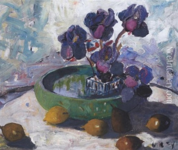 Iris And Fruit Oil Painting - Selden Connor Gile