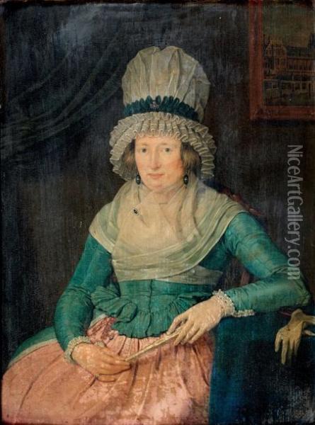 Portrait De Femme Tenant Un Eventail Oil Painting - Jan the Younger Ekels