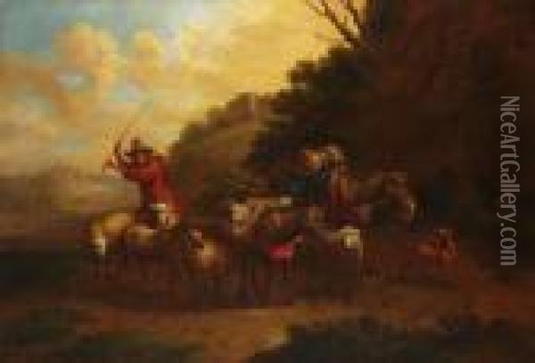 Nach - Schafhirte Mit Maultier Und Esel In Bergiger Landschaft Oil Painting - Nicolaes Berchem