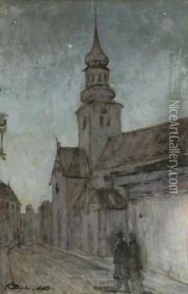Walking By The Church At Night Oil Painting - Konstantin V. Dydyshko