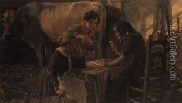 Chiromante Nella Stalla Oil Painting - Giuseppe Vizzotto Alberti