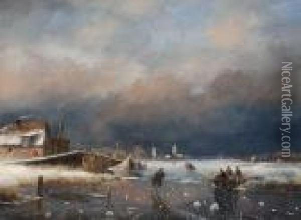 Merriment On The Ice Oil Painting - Nicholas Jan Roosenboom