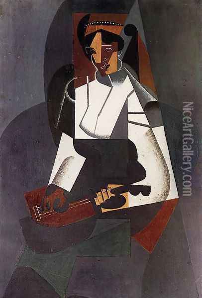 Woman with a Mandolin (after Corot) Oil Painting - Juan Gris
