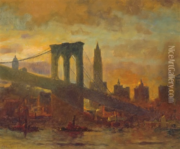 The Brooklyn Bridge Oil Painting - Arthur Clifton Goodwin