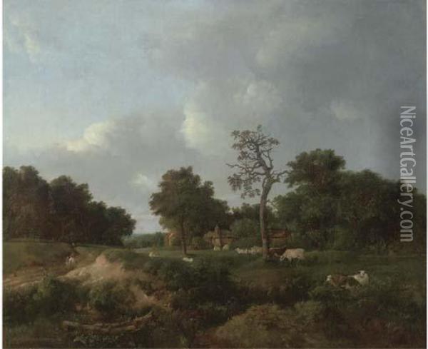 Figures On A Track By A Farm Oil Painting - Patrick, Peter Nasmyth