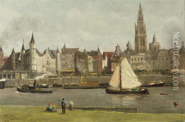 On The Waterfrond, Antwerpen Oil Painting - Jan Abraham Mondt