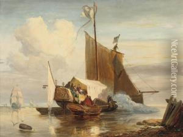 Nuijen A Ceremonial Ship Saluting Oil Painting - Wijnandus Johannes Josephus Nuijen