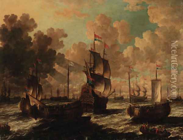 Dutch men-o'-war in choppy waters Oil Painting - Petrus van der Velden