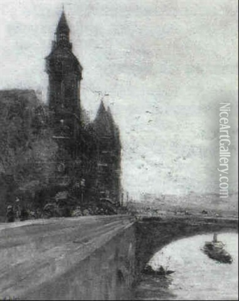 Paris, La Seine Et Le Quai Des Bouquinistes Oil Painting - Gustave Madelain
