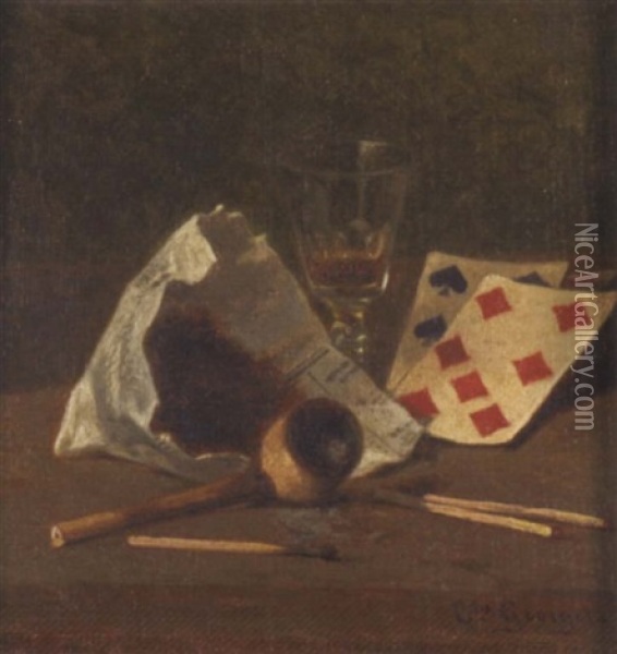 Nature Morte A La Pipe Oil Painting - Charles-Jean Georget