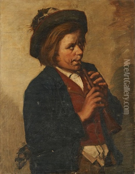 Le Jeune Joueur De Pipeau Oil Painting - Emile Sacre