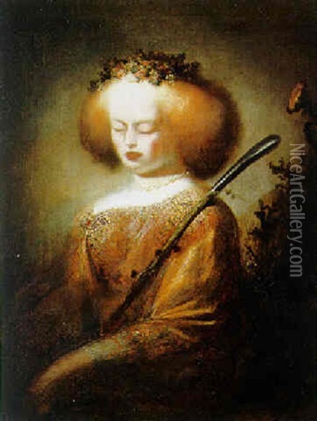 Schaferin Mit Einem Blumenkranz Auf Dem Haupt Oil Painting -  Rembrandt van Rijn