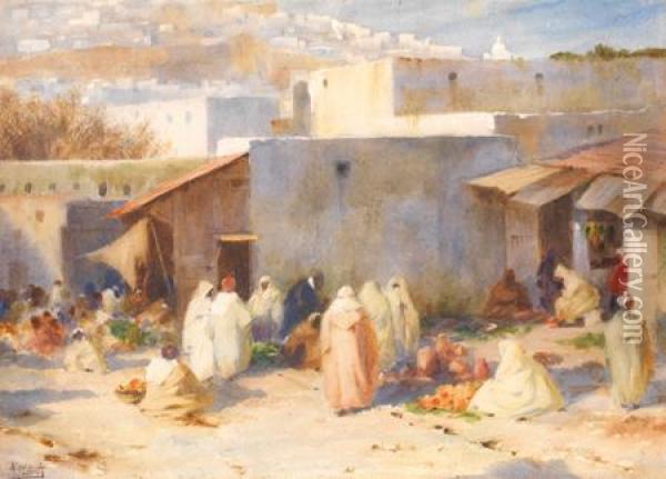 Scene De Marche A Tanger Oil Painting - Antonio Maria Fabres Y Costa