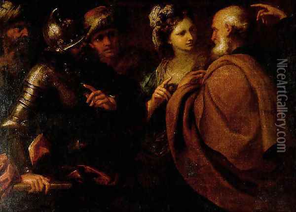 The Denial of Saint Peter and The Offering of Abigail Oil Painting - Bartolomeo Biscaino