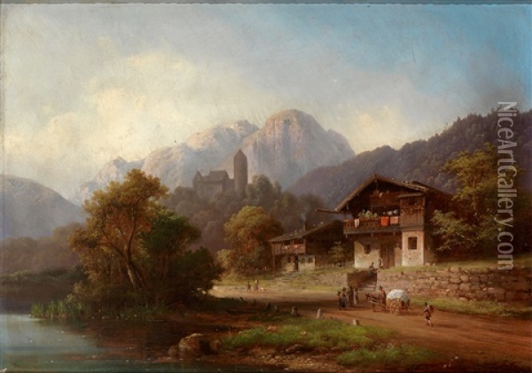 Tiroler Landschaft Mit Malerischem Gehoft Und Figurenstaffage Oil Painting - Anton Doll