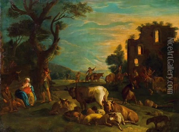 Landschaft Mit Hirtenszene Oil Painting - Jacopo dal Ponte Bassano