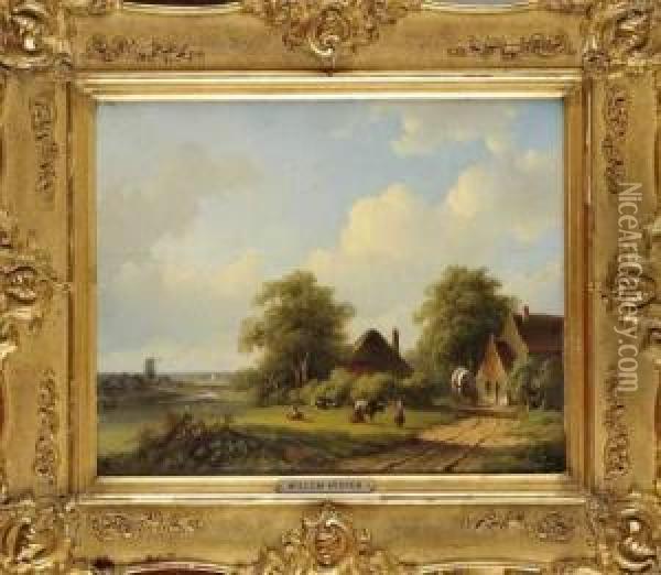 Paysage Hollandais A La Riviere Etmoulin Oil Painting - Willem Vester