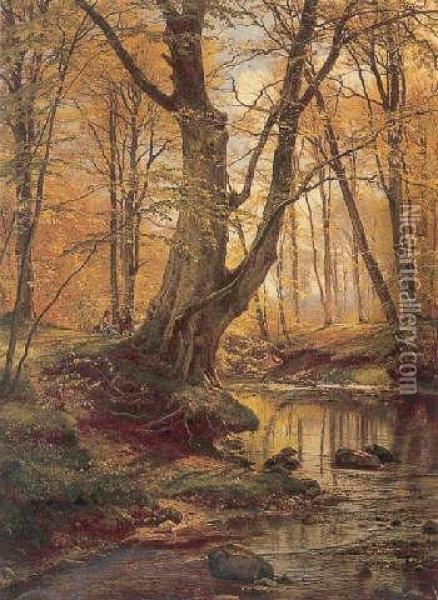 Afternoon By The Stream Oil Painting - Carl Frederick Aagaard
