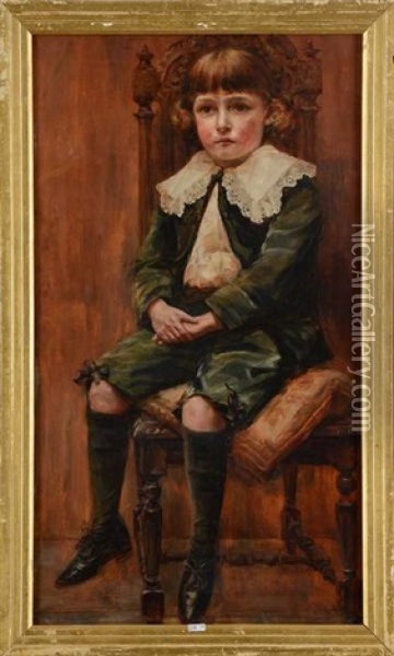 Portrait D'un Jeune Garcon Assis Oil Painting - Antonio Garcia Y Mencia
