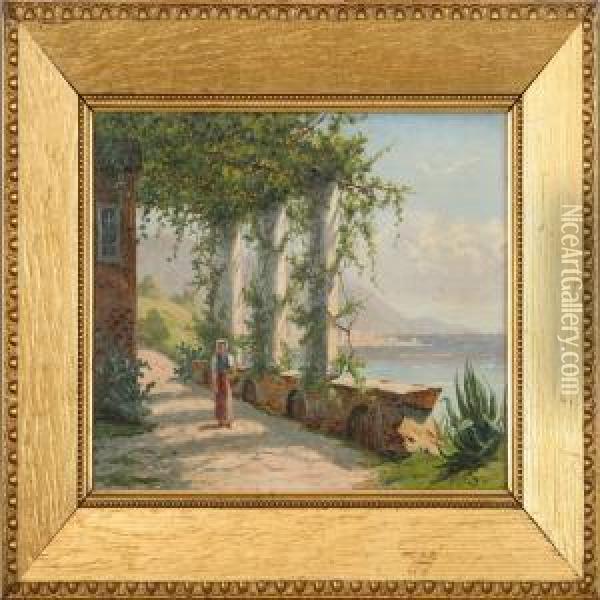 An Italien Coast Scenery. Signed Monogram Oil On Board. 23,5 X 32 Cm Oil Painting - Harald Peter W. Schumacher