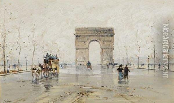 Vue De L'arc De Triomphe Oil Painting - Eugene Galien-Laloue