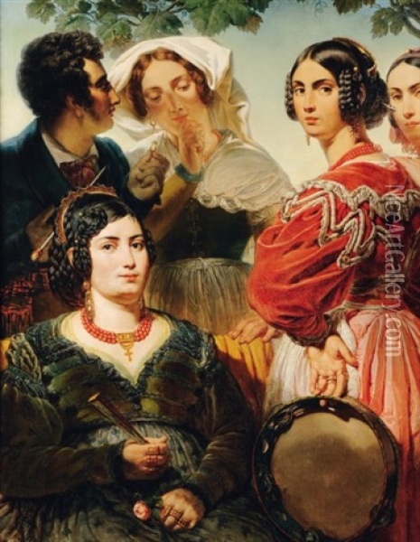 La Demande En Mariage Oil Painting - Pierre Louis Francois Alexandre Denis